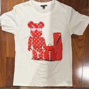 Louis Vuitton X Supreme White Tee with Red Monogram Bear Graphic